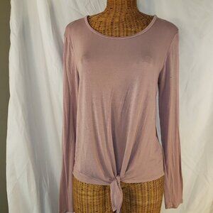 Sweet Teas by Pink Rose Mauve Long Sleeve Scoop Neck Knot Hem Tunic - L